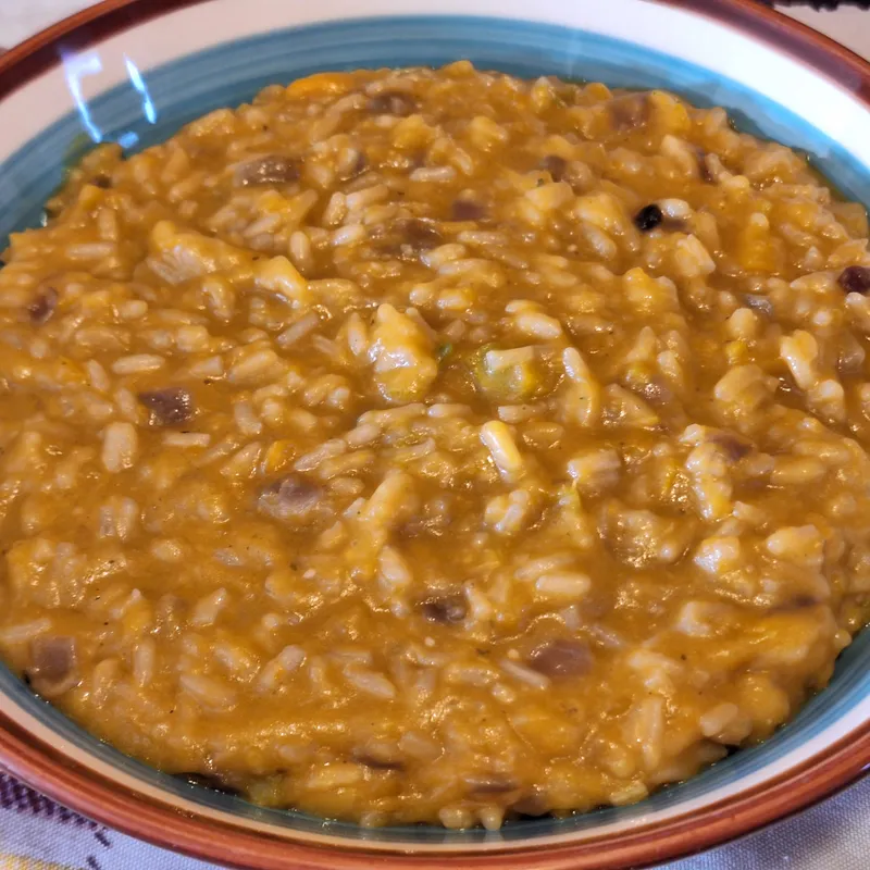 il risotto alla zucca impiattato, pronto da servire